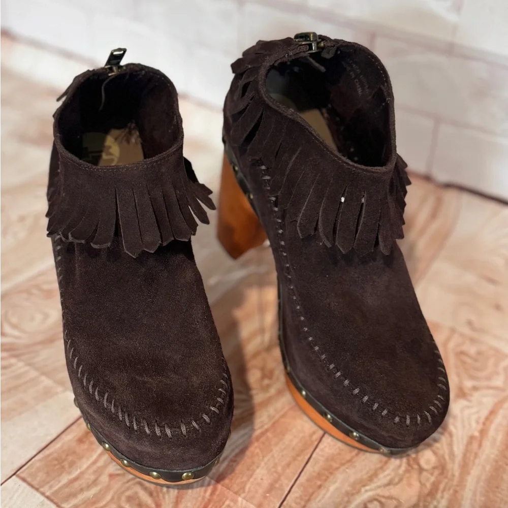 FLOGG‎ Davina Suede Fringe Platform Clog Heels Boho Western Size 7